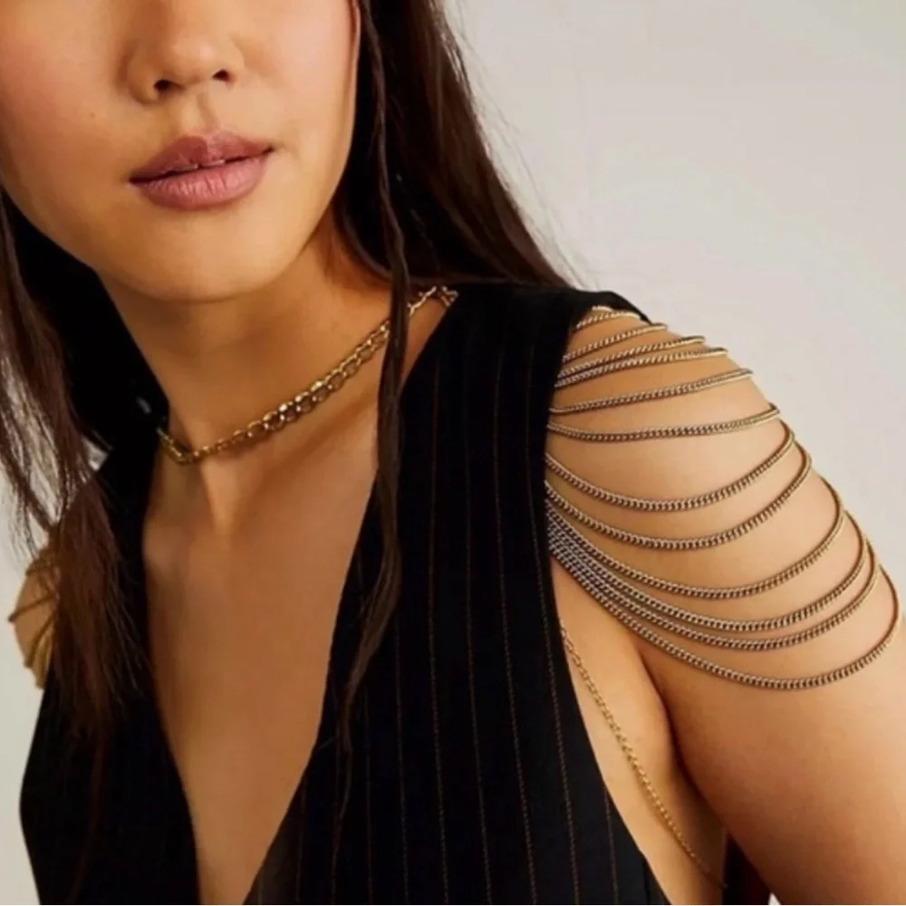 Gold free people chain necklace